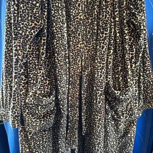 GILLIGAN & O MALLEY Leopard Print Long Robe Kimono Style Sleepwear XL XXL